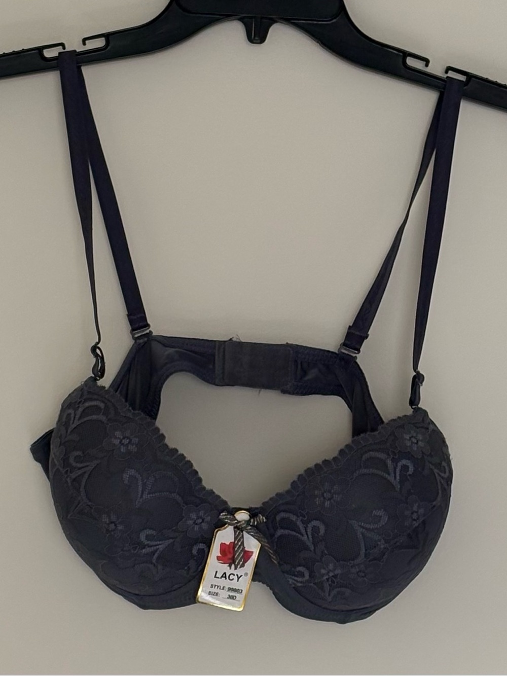 LACY Blue/Grey Floral Lace Padded Push-Up Bra Size 38D NWT
